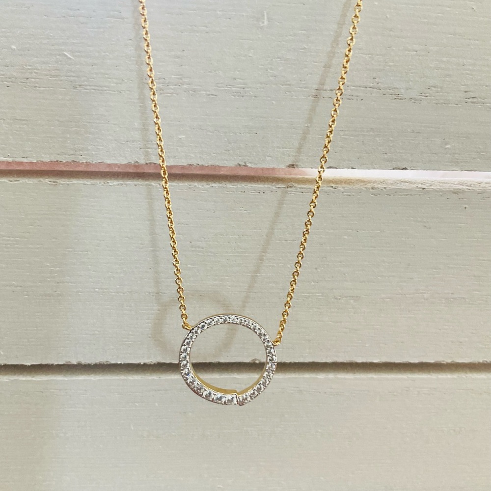 Sparkle Encrusted Circle Jeweled Pendant  18K Plated Necklace - Picture 3 of 6